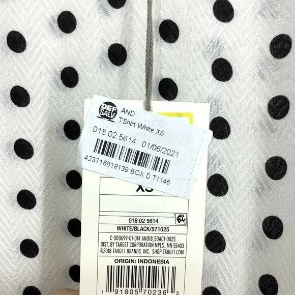 A New Day Women X-Small XS Blouse Flare Short Sleeve Polka Dot T-Shirt White NEW - Picture 5 of 8